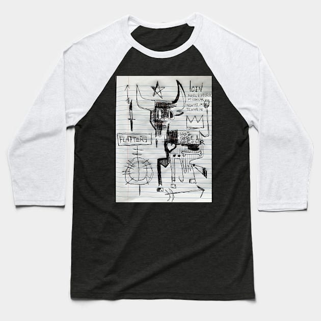 Flattery BLK Baseball T-Shirt by Mijumi Doodles